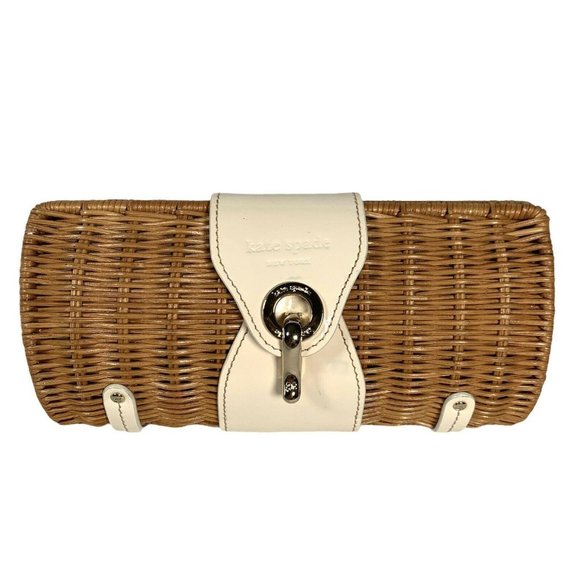 kate spade Handbags - Kate Spade Wicker Clutch w/ Metal Clasp Closure & White Patent Leather Trim